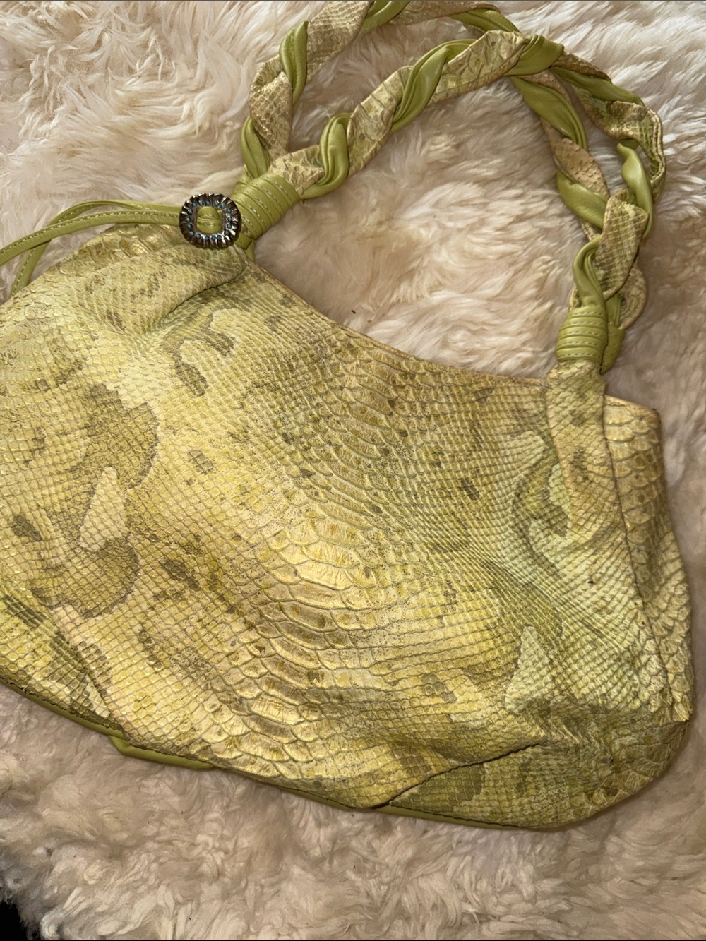 Marco buggiani leather Braided Handle green Snake-Embossed Women’s Shoulder Bag